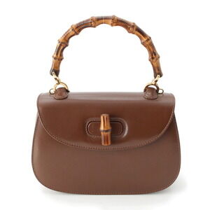 Gucci Bamboo Leather Top Handle Shoulder Bag Brown